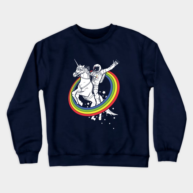 astronaut riding a unicorn Crewneck Sweatshirt by jonah block